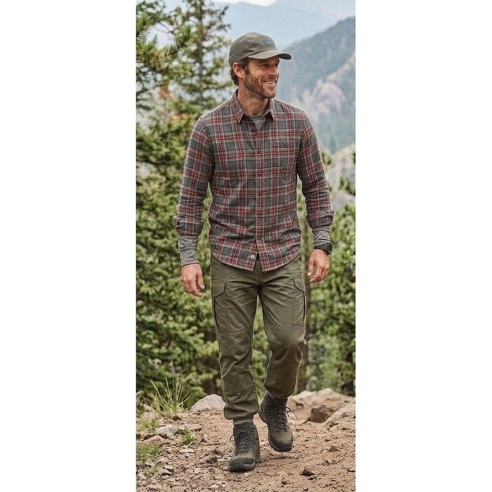 LL Bean Traditional Fit Plaid Flannel Button Down Shirt Men Red Green Gray Work